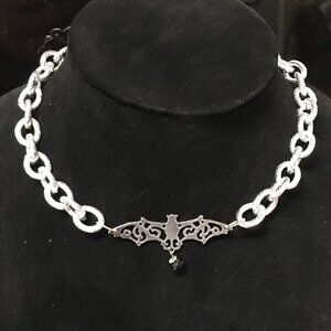 Bat Choker Silver Chunky Necklace Gothic Chain Punk Rock Biker Goth Collar